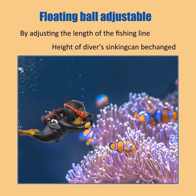 Wonfly 2-Pack Tank Decorations, Cute Little Diver, Aquarium Decoration Accessories Ornaments with Float Ball, Playmate for Tank Suitable for All Kinds of Fish and Tanks (Black) - Image 3